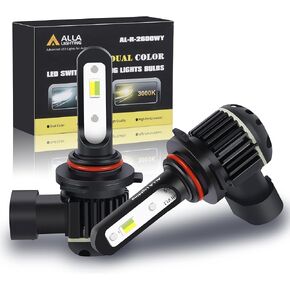 Alla Lighting HB4 9006 Swithback LED Fog Lights Bulbs, 6000K White/3000K Yellow Dual Color, 5200Lms Xtreme Super Bright LEDs Upgrade