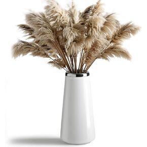 ComSaf Ceramic White Vase - Modern Flower Vases, Vase Centerpieces for Tables, Wedding Decor, Minimalism Style Shelf Home Decor, Vase for Pampas, Office, Desk, Table Decorations, 7.3 Inch, White