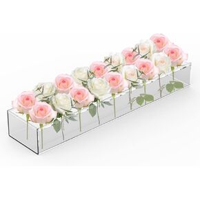 مزهريات زهور أكريليك - قطعة مركزية من الزهور الشفافة لطاولة الطعام، مزهرية زهرة أكريليك شفافة 9.87 بوصة مستطيلة 10 فتحات لديكور الزفاف والمنزل الحديث in Kuwait