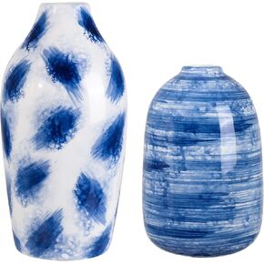 TERESA'S COLLECTIONS Blue and White Vases for Home Decor, Modern Navy Ceramic Vase for Flowers, Decorative Vases for Mantel, Living Room, Fireplace, Ideal Gifts for Mothers Day and Mom-Set of 2, 8" in Kuwait