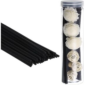 PATIKIL 25CM/10Inch Reed Diffuser Sticks Set, 50 Pack Fiber Aroma Fragrance Refill Sticks Replacement with Flower Decoration PET Bottle for Home Office, Wood