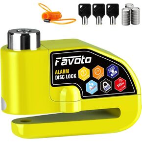 قفل قرص إنذار Favoto، قفل فرامل أمان مقاوم للماء 110 ديسيبل ومضاد للسرقة، دبوس قفل 7 مم مع كابل تذكير، مناسب للدراجات النارية والدراجة الإلكترونية وسكوتر التنقل، مفتاحين و6 بطاريات in Kuwait