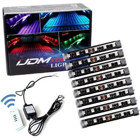 iJDMTOY 8-Piece Universal Fit 48-LED RGB Multi-Color LED Engine Bay or Under Car Ambient Decorational Lighting Kit w/Remote