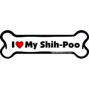 Bone Car Magnet, I Love My Shih-Poo, 2-Inch by 7-Inch
