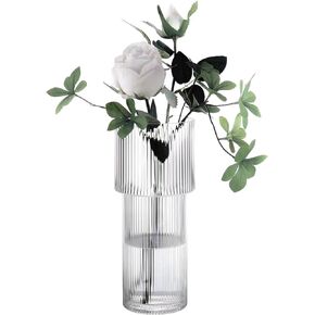 Oval Ribbed Vase Glass Fluted Vase Clear for Flower Home Centerpieces Decor