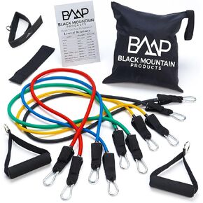 Black Mountain Products Resistance Band Set with Door Anchor, Ankle Strap, Exercise Chart, and Carrying Case