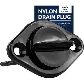Five Oceans Captive Garboard Drain Plug, for 1-Inch Transom Hole, Oval Shape, Thread with Rubber Washer Gaskets, Black Nylon - FO1569