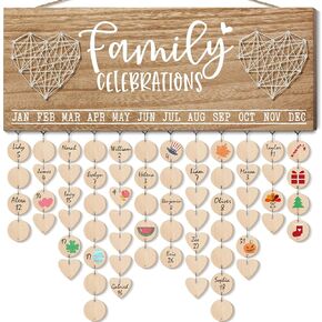 Mothers Day Gifts for Mom Grandma from Daughter, Wooden Family Birthday Reminder Calendar Board Wall Hanging DIY Birthday Tracker Plaque with 120 Tag, Best Dad Mom Grandma Gifts for Birthday Christmas