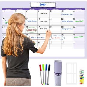 تقويم سبورة بيضاء كبيرة جدًا مقاس 24 بوصة × 36 بوصة للمسح الجاف للجدار، تقويم سبورة بيضاء مصفح جامبو قابل للمسح لمدة شهر واحد، ملصق كبير الحجم فارغ لمدة 30 يومًا مع خطوط ومربعات in Kuwait