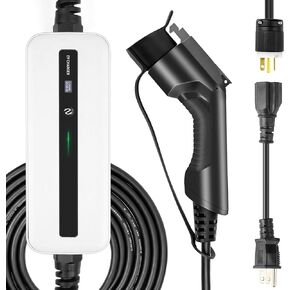 10/16A EV Charger Level 1+2, 25ft Charging Cable NEMA 6-20 Plug 2.2/3.6KW Portable Home Electric Vehicle Charging Station (with NEMA 5-15 to NEMA 6-20 Adapter)