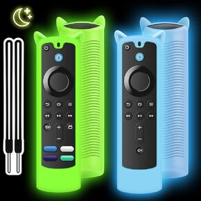 (2PACK) Protective Remote Cover, Silicone Remote Cover, Remote Control Cover,with Cat Ear,Cover can Glow in The Dark(Glow Green+Glow Blue)