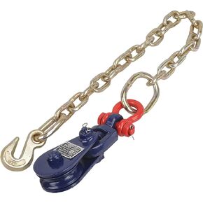 2 Ton Snatch Block with Chain, Flatbed Tow Truck Rollback Wrecker, 3'' Sheave with Swivel Shackle for 3/8" Wire Rope, 2 ft G70 5/16 Chain.