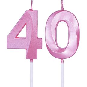 Gold 40th Birthday Candles for Cakes, Number 40 4 Glitter Candle Cake Topper for Party Anniversary Wedding Celebration Decoration