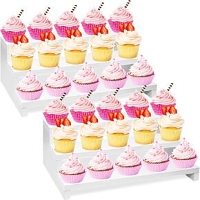 Cupcake Stand Holder, 3 Tier White Cake Pop Stand Dessert Table Display Tray Tower, Wood Cup Cake Shelf Riser Stand for Vendor Party Wedding Collectibles Pop Figures Perfumes Organizer (A) in Kuwait