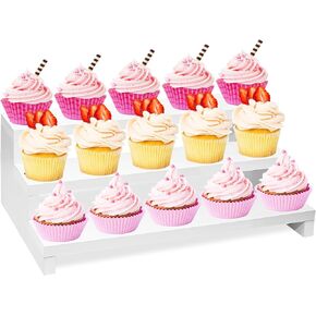 Cupcake Stand Holder, 3 Tier White Cake Pop Stand Dessert Table Display Tray Tower, Wood Cup Cake Shelf Riser Stand for Vendor Party Wedding Collectibles Pop Figures Perfumes Organizer (A)