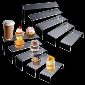 Aodaer 10 Pieces Clear Acrylic Display Risers Rectangular Tabletop Display Risers Tiered Display Stand Retail Dessert Stand for Decoration Organizer Figures Perfume Display