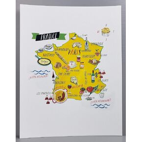 French Food Map, Food Regions of France, 8 1/2 x 11