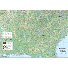 Tennessee, Alabama and Georgia Physical Poster Map - 23.3 x 16.5 Inches - Paper Laminated