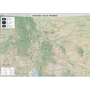 Montana, Idaho and Wyoming Physical Poster Map - 16.5 x 23.3 Inches - Paper Laminated