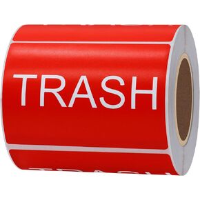 2×3 Inch Trash Stickers Large Red Background/White Text Disposal and Trash Can Adhesive Labels - 300 Stickers Per Roll