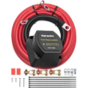 Dual Battery Isolator Kit 12V 140Amp IP-67 Waterproof Rating VSR (Voltage Sensitive Relay) Smart Car Charger for All Automotive Land or Marine Vehicles