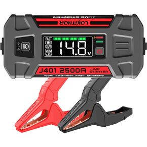 J401 Jump Starter 2500A 12V Car Starter, Jump Box, Jumper Cables and Portable Lithium Battery Booster Pack for Upto 8.5L Gas and 6.5L Diesel Engines, 100W Fast Charging, Smart Digital Screen