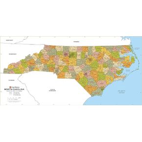 North Carolina ZIP Code Map with Counties - Large - 48" x 23.5" Paper