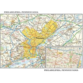 Philadelphia, Pennsylvania Wall Map, large - 22.75" x 15.5" Laminated