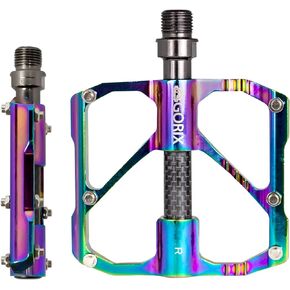 GORIX Bike Flat Pedals Oil Slick Wide CNC Lightweight with Non-Slip Pin Spike Road Mountain MTB Bicycle (GX-FX61)