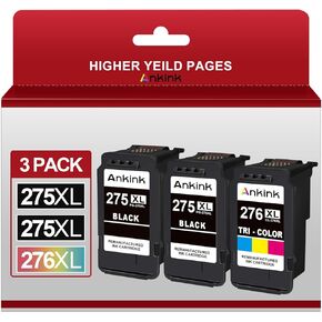 Ankink Remanufactured Ink Cartridge Replacement for Canon 275XL 276XL PG-275 276 XL PG275 CL276 (2 Black Color 3-Pack) to use with TS3522 TR4720 TR4700 TR4722 TS3500 TS3520 Printer Combo