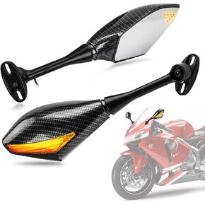 PSLER Motorcycle Rear View Mirrors with LED Light for CBR600RR F4 F4I and for most Sport Bike Rear Mirror Replacement(Carbon)