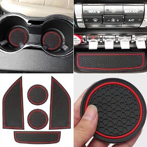 Auprite Non-Slip Mats for Mustang Accessories 2015-2023, Custom Fits Cup Holder Liners Mats Door Pocket Center Console Liners,5Pcs (Black)