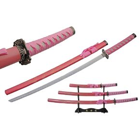 Pink 3 Piece Ancient Dragon Katana with Engraved Scabbard and Display Stand