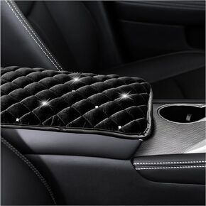 Bling Car Center Console Cover Cushion, Soft Fluffy Armrest Cushion Pads with Diamonds, Comfortable Auto Seat Center Mat, Universal Vehicles Decor Accessories for Women (Purple)