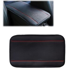 1 PC Four Seasons Universal Armrest Box Mat, 12.5In x 7.4In Fiber Leather Embossing, Non-Slip Armrest Cover Center Console Mat, Car Armrest Seat Cover (Black)