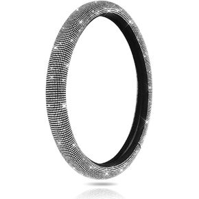 OTOSTAR Luxury Black Crystal Rhinestones Steering Wheel Cover, with Premium Bling Bling Full Diamond, Soft Velvet Anti-Slip Sparkling Steering Wheel Protector Universal 15 inch