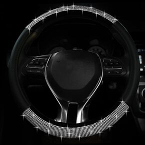 Bling Steering Wheel Cover, Bling Crystal Rhinestone Car Steering Cover Universal 14.2-15.3 inch Glitter Car Wheel Cover Sparkling Accessories for Women & Girl