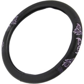 BDK Design Comfort Grip Steering Wheel Cover for Car SUV Van and Truck, 15 inch Standard Size, Pink Butterflies