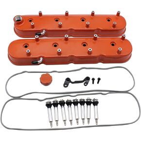 1 SET SHLPDFM Engine Valve Covers Cast Aluminium Orange Tall Chevy Valve Covers with Coil Mounts Fits for LS LS1 LS2 LS3 5.3 6.0 6.2 Engine