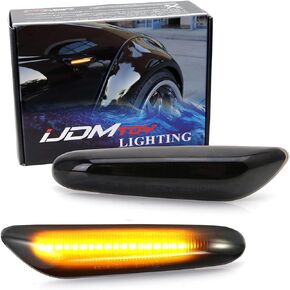 iJDMTOY Euro Smoked Lens White Sequential Blink Full LED Front Fender Side Marker Blinker Lights Compatible with BMW 1 3 5 Series, etc, Replace OEM Amber/Clear Sidemarker Lamps