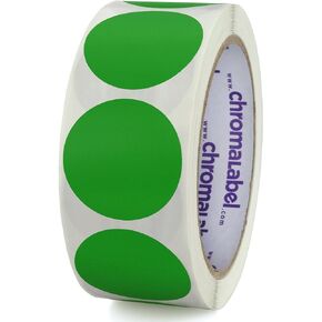 ChromaLabel 1.50 Inch Round Label Removable Color Code Dot Stickers, Inventory Labels, 500 Labels per Roll, Green