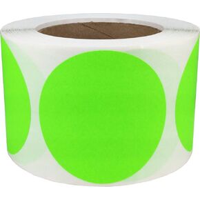 Fluorescent Green Color Coding Labels for Organizing Inventory 3 Inch Round Circle Dots 500 Total Adhesive Stickers On A Roll