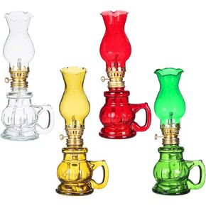 4PCS Chamber Oil Lamp Glass Kerosene Oil Lamps, Vintage Oil Lamps for Indoor, Home Lighting Hurricane Lamp Clear Kerosene Lamp Lantern, Oil Lantern for Tabletop Decor (Yellow Green Red Clear)