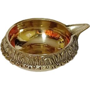 PARIJAT HANDICRAFT Indian puja Golden Brass kuber Oil lamp for Diwali Diya Pooja Article Pooja Purpose