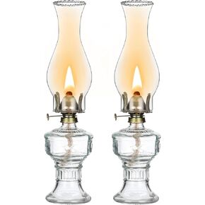 2 Pcs Chamber Oil Lamps for Indoor Use 13.2''×3'' Vintage Kerosene Lamp Crimped Top Chimney Rustic Kerosene Lantern with Adjustable Fire Wick Lighting Oil Lantern for Home Emergency Lighting