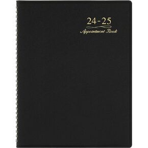 2024-2025 Weekly Appointment Book - Appointment Book 2024-2025, Jul 2024 - Jun 2025, Daily/Hourly Planner with Tabs, 15 Minutes, 8.26" x 10.7", Wirebound - Black