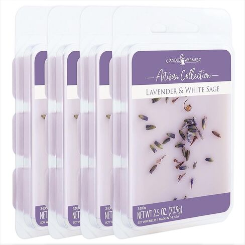 CANDLE WARMERS ETC Artisan Wax Melts 2.5oz, Lavender & White Sage (4-Pack) – Each Pack has x4 2.5 oz Wax Melts and 30 Hours of Fragrance – Perfect for bedrooms, Living Rooms, and bathrooms in Saudi Arabia