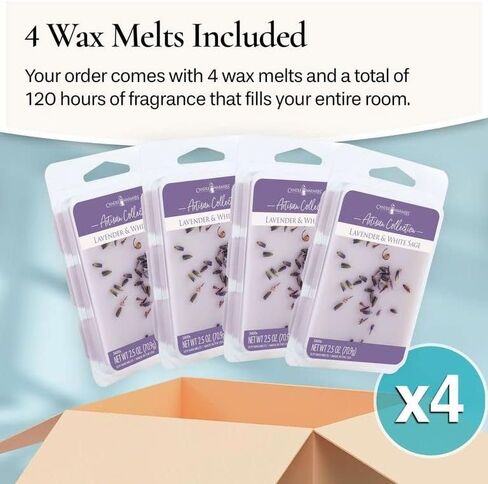 CANDLE WARMERS ETC Artisan Wax Melts 2.5oz, Lavender & White Sage (4-Pack) – Each Pack has x4 2.5 oz Wax Melts and 30 Hours of Fragrance – Perfect for bedrooms, Living Rooms, and bathrooms in Saudi Arabia