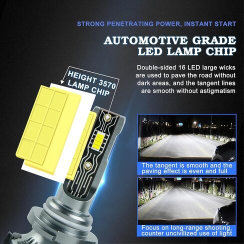 مناسب لسيارة Toyota Camry (2007-2014) مصابيح LED الأمامية، 9005+H11 مصابيح أمامية LED عالية/منخفضة الشعاع + مصابيح الضباب LED H11/H8، عبوة من 6 قطع in Kuwait