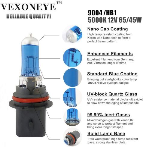 VEXONEYE 9004/HB1 مصباح هالوجين أمامي HB1 12V 65/45W 5000K مصباح رأس أبيض ماسي، مصابيح الرأس، عمر طويل... in Saudi Arabia